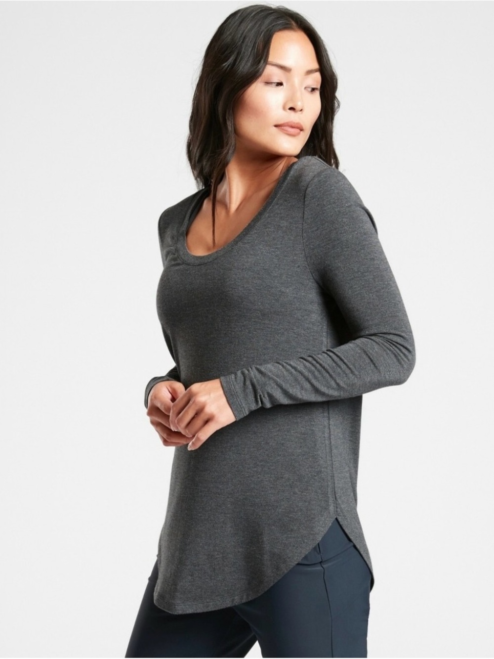 Athleta Cloudlight Stratus Modal Blend Top M Scoop Neck Charcoal Gray LS